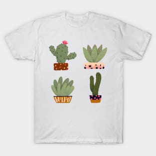 Potted Cactus Pattern T-Shirt